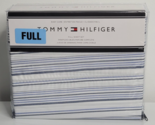 TOMMY HILFIGER Designer FULL Sheet Set Blue Gray Stripes NEW Cotton Blend - £46.92 GBP