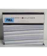 TOMMY HILFIGER Designer FULL Sheet Set Blue Gray Stripes NEW Cotton Blend - £47.17 GBP