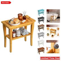 Elegant Bamboo Shower Stool with Storage Shelf - Waterproof &amp; Anti-Skid ... - $96.97