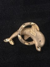 Gold tone Dolphin pin jumping through a hoop aquatic sea mammal beach - £7.99 GBP