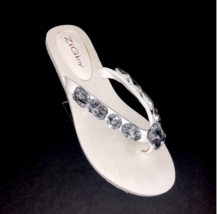 ZiGi Ny Bling Flip Flops Rhinestone Sandals White Diamond Heel Sz 8.5 Beach - $15.99