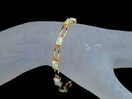 10K yellow gold 2.7ct square shape Opal open work bracelet 4.0g 7.25&quot; JR... - £238.45 GBP
