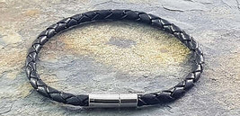 Black Genuine Leather Bracelet 4 mm round diameter - £8.17 GBP