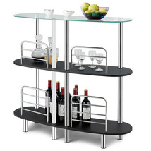 Mordern Style Home Bar Table for Wine Storage w/Tempered Glass Top &amp; 2 S... - £203.99 GBP