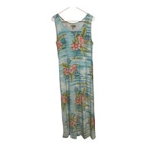 Vintage Tahiti Reef Club Hawaiian Maxi Dress Size L Blue Tropical Floral... - $34.20