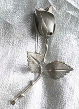 Giovanni Classic Silver-tone Long Stem Rose Brooch 1960s vintage 2 3/4&quot; - £9.67 GBP