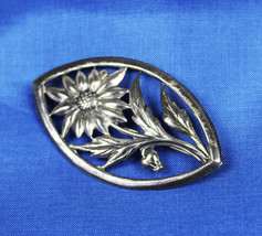 Walter Lampl? Art Nouveau 1930s 1940s Sterling Silver Flower Brooch 2&quot; Size - £38.83 GBP