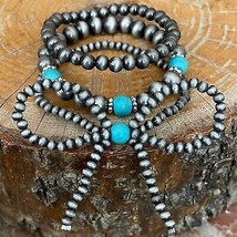 Navajo Style Pearl Bow Bracelet Set with Faux Turquoise - $24.99