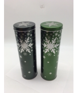 Stockmeyer Set Of 2 Green 10&quot; Tin Snowflake Shortbread Cookie Empty - $16.50