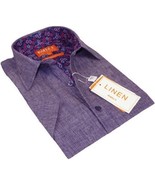 Men Premium Quality Soft Linen Sports Shirt INSERCH Short Sleeves SS717 Purple - €51,55 EUR