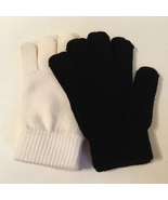 Black White Kids Gloves 2 Pair Boys Girls Children Unisex Knitted Stretch - £9.55 GBP