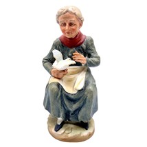 Vintage EVC Japan Old Woman Figurine Sitting Holding Dove Hand Painted Detail - £9.46 GBP