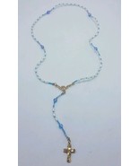 Vintage Faux Pearl, Blue Plastic Bead and Goldtone Rosary - Very Pretty EUC - £4.23 GBP