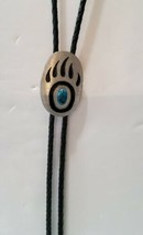 Vintage J Ritter Silver Turquoise Center Bear Claw Braided Leather Bolo Tie 18&#39;&#39; - £93.08 GBP