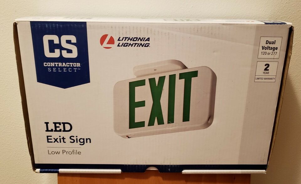 Lithonia Lighting Contractor LED White Emergency Green Exit Combo NEW - $14.96