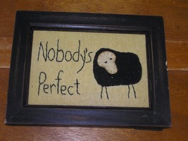 Estate NOBODY’S PERFECT Black Sheet Wool &amp; Embroidery in Black Wood Frame Pictur - £4.70 GBP