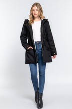 Women&#39;s Black Fleece Lined Fur Hoodie Utility Jacket (S) - $50.49