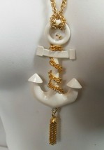 Vintage Gold-tone White Enamel Anchor Pendant Chain Necklace - £19.22 GBP