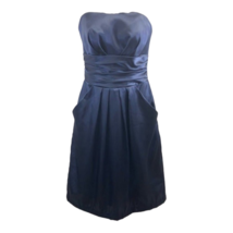 Davids Bridal Womens Fit &amp; Flare Dress Blue Ruched Satin Strapless Pockets 2 - £17.08 GBP