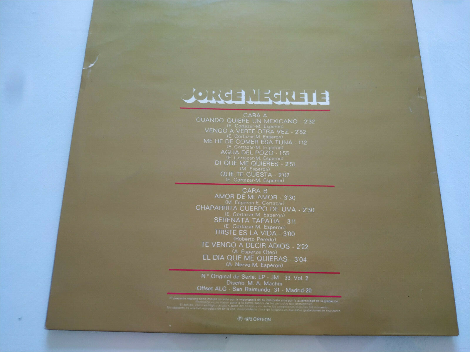 Jorge Negrete el Charro Immortal Vol 2 Société Chorale 1972 - LP vinile 12 " Item image 3