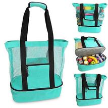 Mesh Beach Bag Picnic Tote Detachable Insulated Cooler Bag For Travel Camping - £14.43 GBP