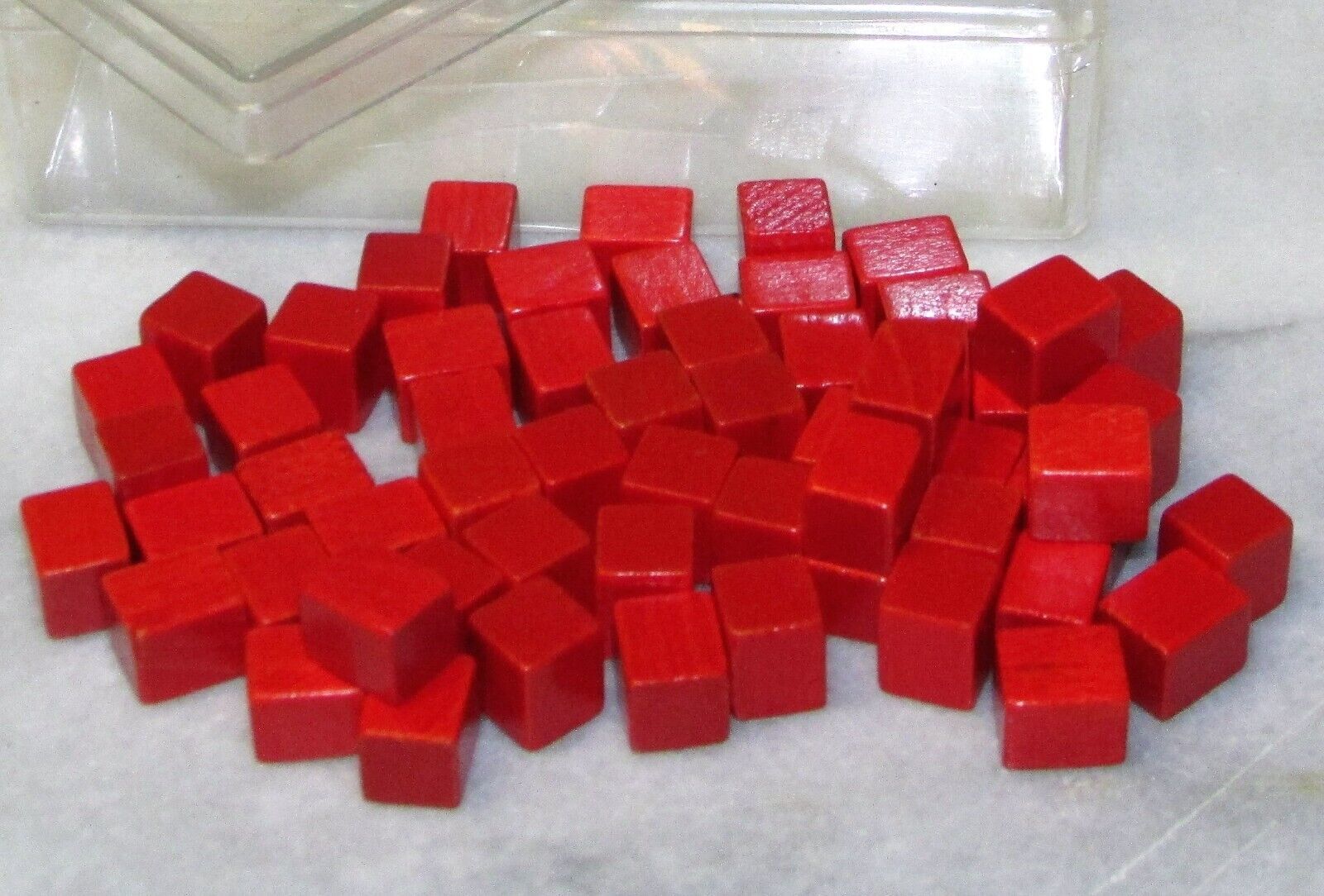 1959 RISK GAME PIECES WOODEN RED ARMY WITH ORIGINAL CLEAR PLASTIC BOX w/COVER - £3.53 GBP