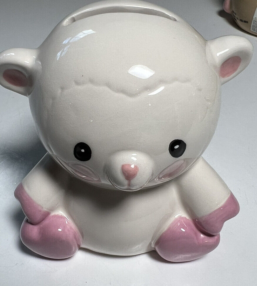 piggy banks for kids Russ Berrie Teddy Bear White Pink HKL0910 About 3 Inches - £6.50 GBP