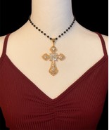 Vintage Gold Tone Gothic Statement Cross Charm Rosary Choker Necklace Br... - $348.17 MXN