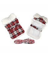 Sherpa-Lined Dog Harness Coat - Red &amp; White Plaid - £70.88 GBP