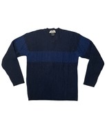 NOBA 1950 V-Neck Knit Sweater Horizontal Stripes Blue Black Italy - Size... - £30.13 GBP