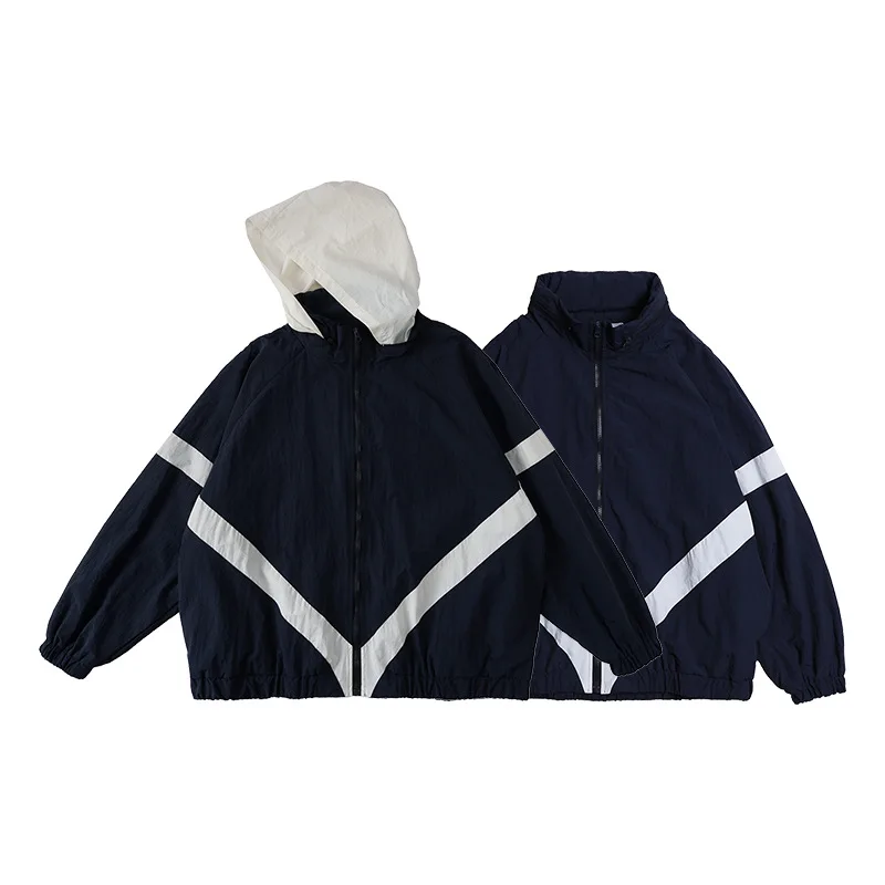 Men Harajuku work Jackets Coats Hit Color Streetwear Vintage Windbreaker Korean  - £218.34 GBP