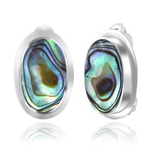 Casual Boho Oval Abalone Shell Non-Pierced Sterling Silver Clip On Earrings - £17.53 GBP