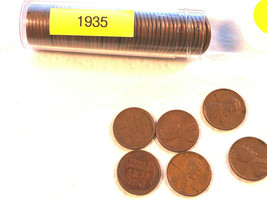 1935 P Lincoln Wheat Cent Roll 50 Coins Very Fine To Extremely Fine Condition - £7.98 GBP