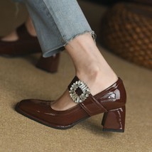 Elegant Women Crystal Shoes SquareToe Spring Atumn Patent Leather Pump 5.5 cm Ma - £110.42 GBP