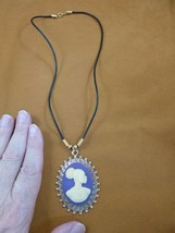 CA20-127) RARE African American LADY purple + ivory CAMEO brass pendant necklace - £27.95 GBP