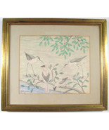&quot; Oiseaux &quot; Par Lawrence Lebduska 1961 Signée Crayon Et Crayon Dessin 21... - $561.25 CAD