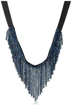 Saachi Navy Blue Austrian Crystal Beads V-Cut Collar Necklace NWT - $44.96