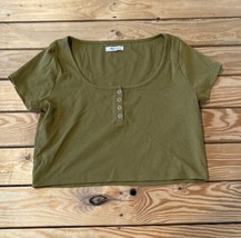 Madewell Women’s Ribbed Crop Snap front top Size M Green T1 - £14.13 GBP