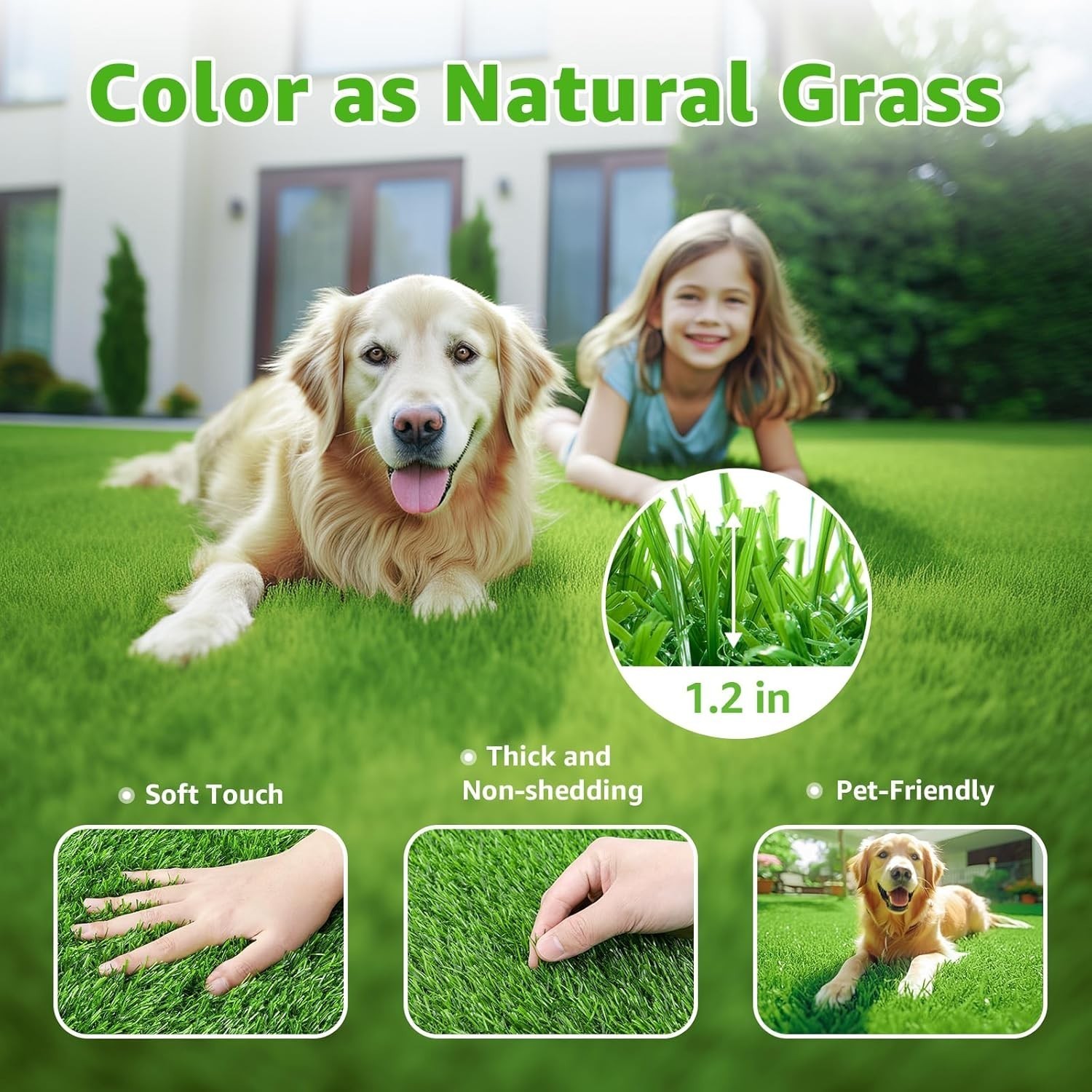 Oiyeefo 6 FT x 10 FT Artificial Turf Outdoor Grass for Dogs Synthetic Fake Grass Item image 4