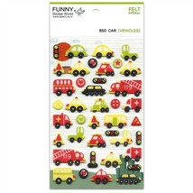 CUTE VEHICLES FELT STICKERS Car Truck Ambulence Sticker Sheet Raised Fuz... - $2.49