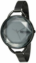 NEW SO &amp; CO New York Womens 5104.3 SoHo Black Dial Gem-Cut Face Black Mesh Watch - £28.82 GBP