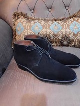 Handmade Men&#39;s Black Chukka Suede Leather Shoes Lace Up Round Toe Ankle ... - $128.69