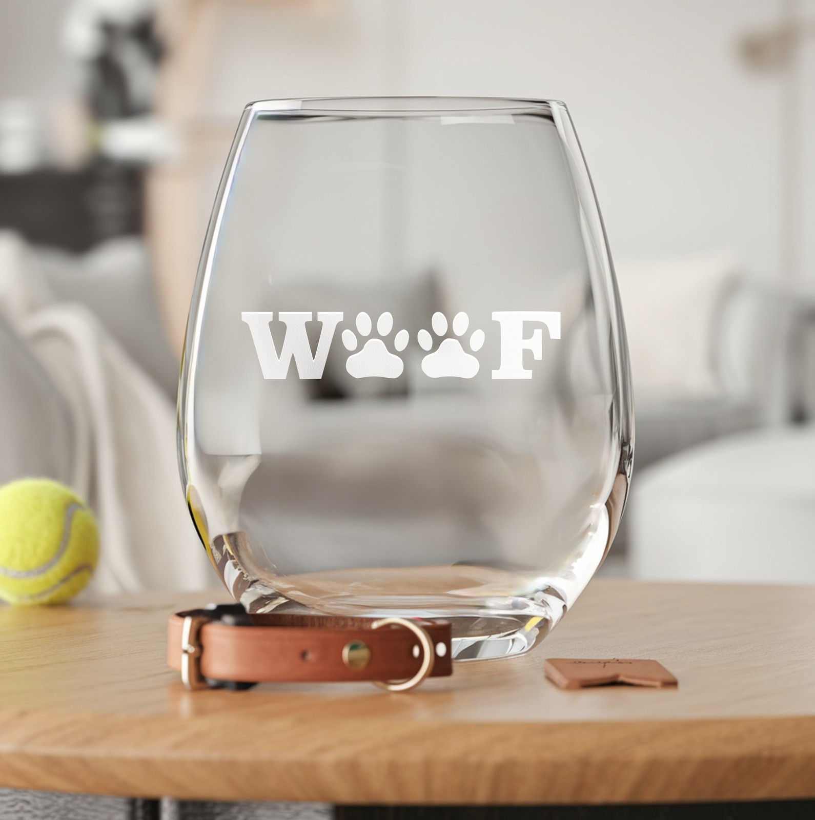 Woof Paw Prints Etched Glasses - Wine, Champagne, Pint Glasses, Shot Glass - $24.99+