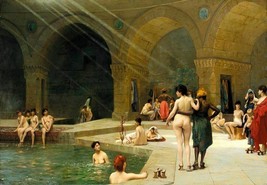 FRAMED CANVAS ART PRINT The Great Bath of Bursa Jean-Leon Gerome 13&quot;X19&quot; - £42.68 GBP