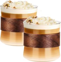 A set of two coffee cups with wooden rings, 14 ounce high borosilicate c... - $278.02 MXN