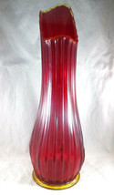 L.E. Smith Red Amberina Simplicity Pattern Ribbed Swung Glass Vase 19&quot; Tall - £107.90 GBP
