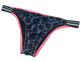 Victoria&#39;s Secret Cheeky Swim Bikini Bottom Black Floral Lace Large L - £7.79 GBP