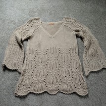 Anama Open Knit Sweater Flared Sleeve  Beige Tan Floral Pattern No Size ... - £13.18 GBP