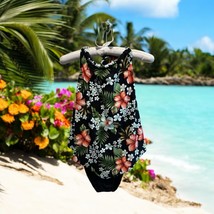 Island Pearls Women One Piece Swim Suit Sz 14 Black Floral Halter Tummy ... - $24.74