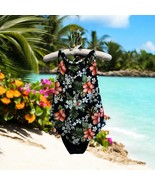 Island Pearls Women One Piece Swim Suit Sz 14 Black Floral Halter Tummy ... - $24.74